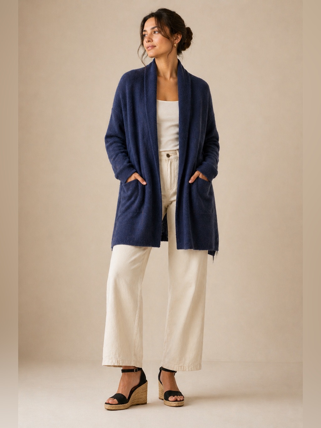 Open-Front Navy Women's Coatigan